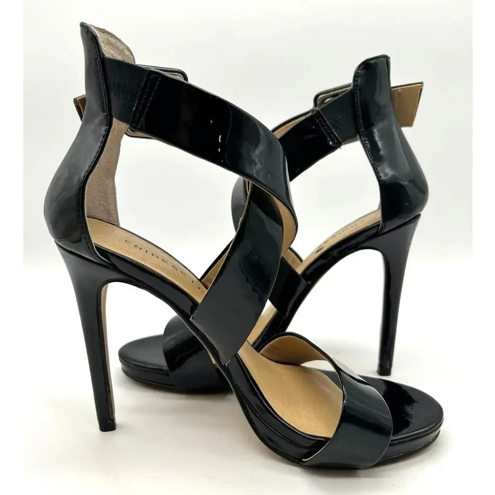 Chinese Laundry Blackjack Black Patent Platform Strappy Stiletto Heels Size 6